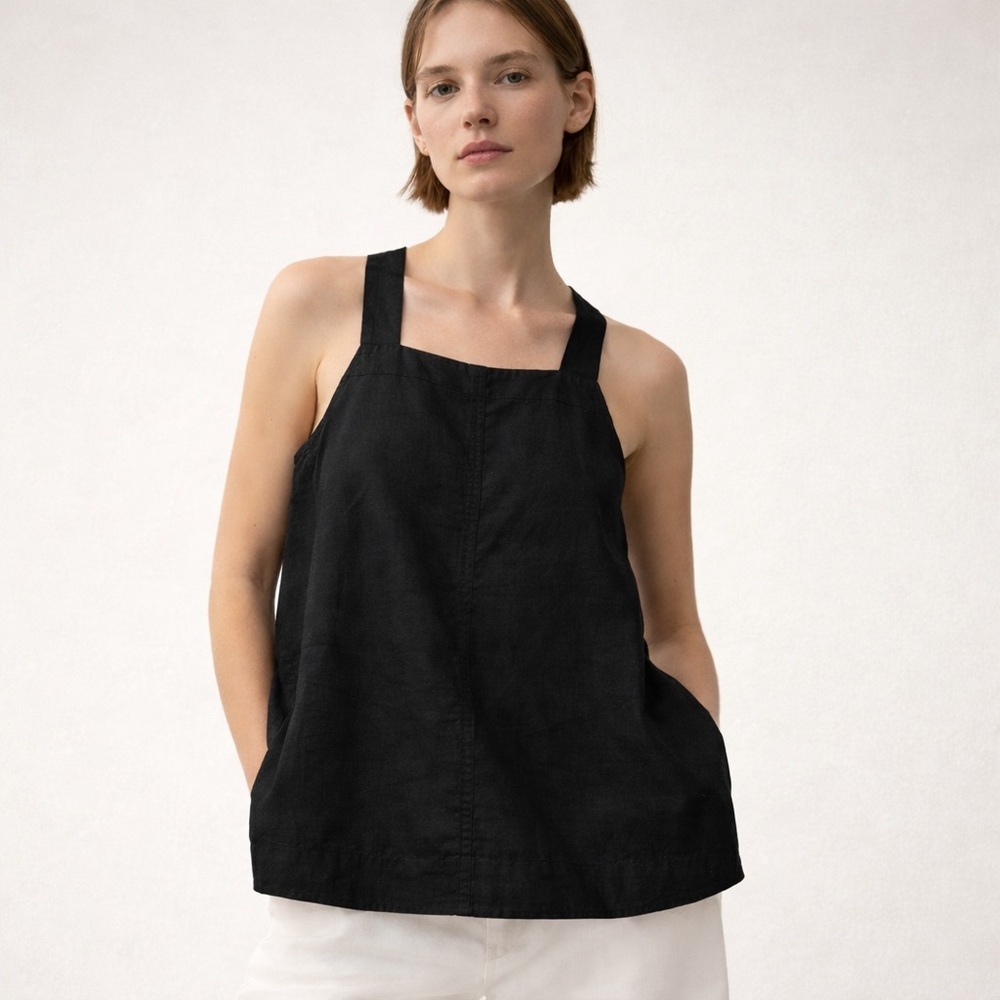 COS Black Linen Cotton Cross Back Tank Top